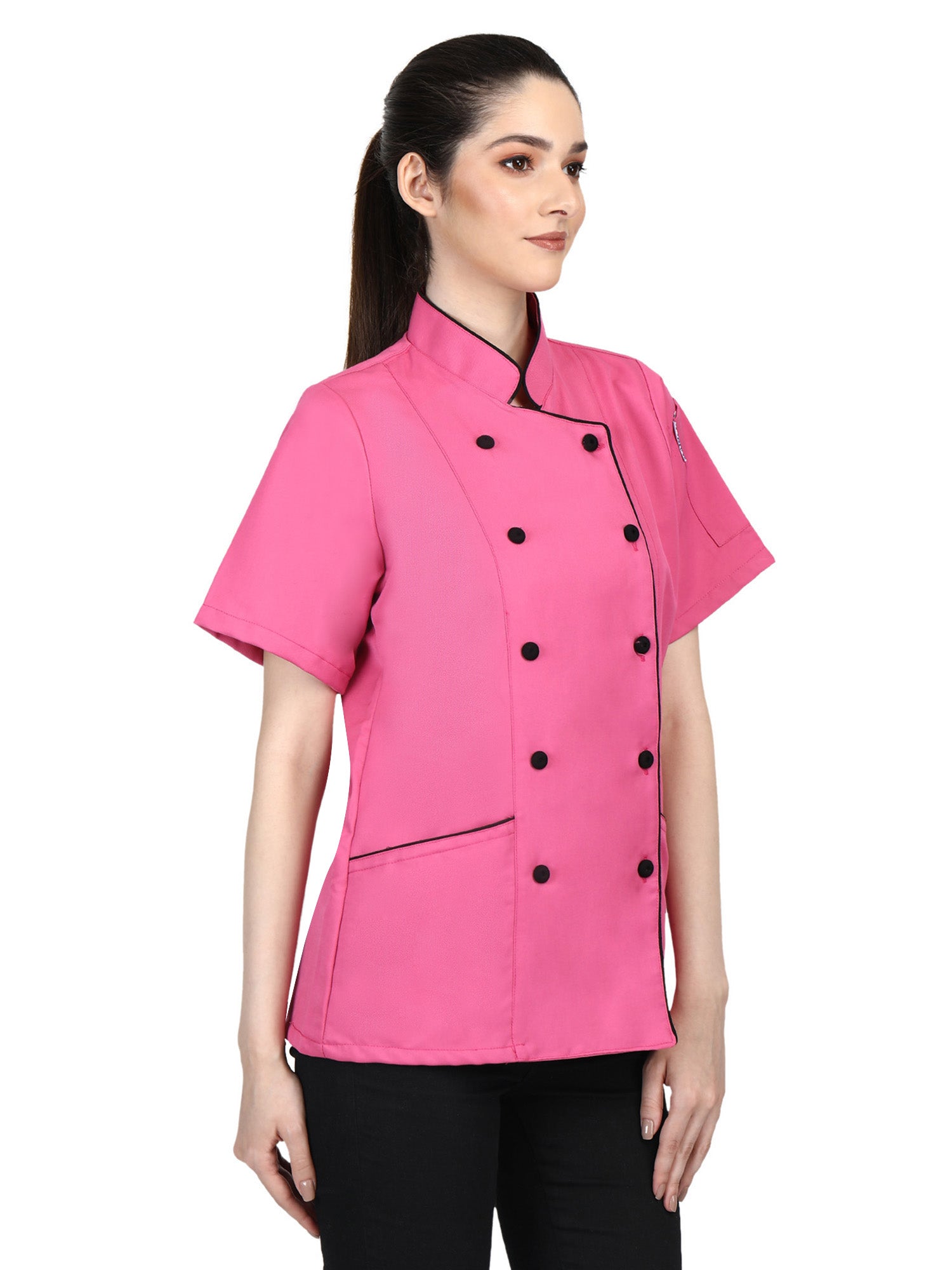 Short Sleeves Tailored Fit Chef Coat Jacket Uniform for Women for Food Service, Caterers, Bakers and Culinary Professional – Pink